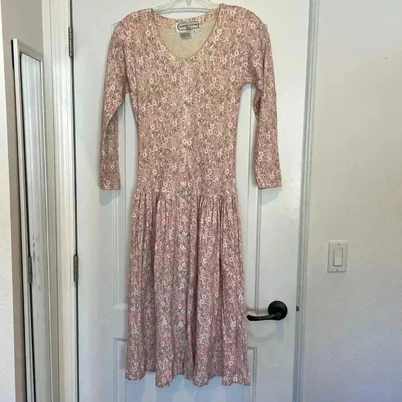 Vintage Adrienne Vittadini Floral Cottogecore Dress Shoulder Pads Sz S - Picture 1 of 7